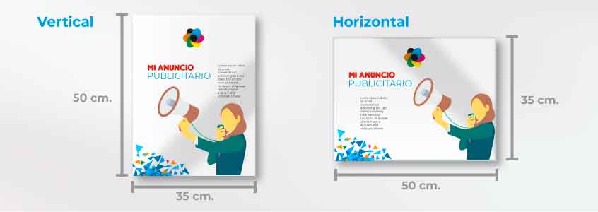 afiches 50 po 35 centimetros formato horizontal o vertical